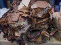 traditional Italian cheese aged for a long time in chestnut leaves Royalty Free Stock Photo