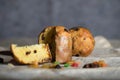 Traditional Italian Christmas sweet cake on a countryside table.