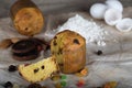 Traditional Italian Christmas sweet cake on a countryside table.