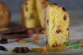 Traditional Italian Christmas sweet cake on a countryside table.