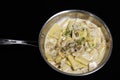 traditional italian creamy wild mushroom pasta with truffle, ceps and porchini, black background Royalty Free Stock Photo