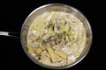 traditional italian creamy wild mushroom pasta with truffle, ceps and porchini, black background Royalty Free Stock Photo