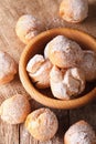 Traditional Italian dessert Castagnole close up in a bowl. vertical Royalty Free Stock Photo