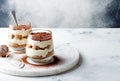 Traditional Italian dessert tiramisu in a glass. Royalty Free Stock Photo