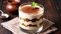 Traditional Italian dessert tiramisu in a glass.Traditional Italian dessert tiramisu AI Generative