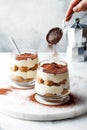 Traditional Italian dessert tiramisu in a glass. Royalty Free Stock Photo