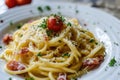 Traditional italian dish spaghetti carbonara Royalty Free Stock Photo
