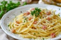 Traditional italian dish spaghetti carbonara Royalty Free Stock Photo