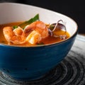 Traditional italian fish soup with shrimp, mussels and salmon. Tom yam kung with seafood