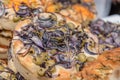 Traditional Italian focaccia sold at Borough Market in London, UK