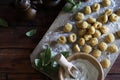 Fresh homemade uncooked gnocchi. Royalty Free Stock Photo