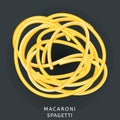 Traditional italian kitchen. Macaroni spaghetti, pasta. Icon isolated on dark background. Vector illustration