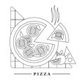 Traditional Italian kitchen mono line logo with pizza