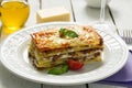 Traditional Italian lasagna made with minced beef. Close up shot Royalty Free Stock Photo