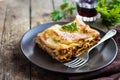 Traditional italian lasagna with minced beef bolognese sauce Royalty Free Stock Photo