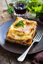 Traditional italian lasagna with minced beef bolognese sauce Royalty Free Stock Photo