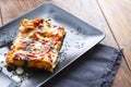 Traditional italian lasagna with minced beef bolognese sauce, top view Royalty Free Stock Photo