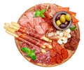 Meat and cheese plate with salami sausage, chorizo, parma and mozzarella Royalty Free Stock Photo