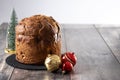 Traditional Italian Panettone with christmas ball Royalty Free Stock Photo