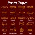 Traditional italian pasta list with names vector set Royalty Free Stock Photo