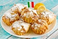 Traditional italian pastries soffioni with ricotta lemon Royalty Free Stock Photo