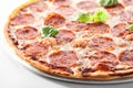 Traditional Italian Pepperoni Pizza, Isolated Fast Food Closeup Royalty Free Stock Photo