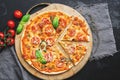Traditional Italian Pizza Margherita. Homemade pizza. Top view, flat lay Royalty Free Stock Photo