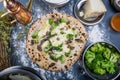 Traditional italian pizza with mozzarella, broccoli and salsiccia Royalty Free Stock Photo