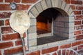 Traditional italian Pizza oven, burning wood and flames in fireplace Royalty Free Stock Photo