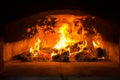 Traditional italian Pizza oven, burning wood and flames in fireplace Royalty Free Stock Photo