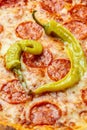 Traditional italian pizza pepperoni with salami and cheese. hot pepperoni pizza. vertical image, Food recipe background. Close up Royalty Free Stock Photo