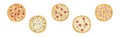 Traditional Italian Pizza of Round Shape Above View Vector Set
