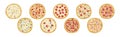 Traditional Italian Pizza of Round Shape Above View Vector Set