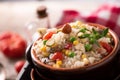 Traditional italian rice salad on wood table Royalty Free Stock Photo