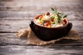 Traditional italian rice salad on wood table Royalty Free Stock Photo