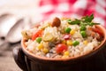 Traditional italian rice salad on wood table Royalty Free Stock Photo