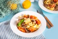 Traditional italian seafood pasta with clams vongole