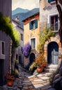 traditional italian small village, old town street , ai generative Royalty Free Stock Photo