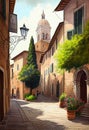 traditional italian small village, old town street , ai generative Royalty Free Stock Photo