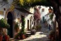 traditional italian small village, old town street , ai generative Royalty Free Stock Photo