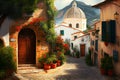 traditional italian small village, old town street , ai generative Royalty Free Stock Photo