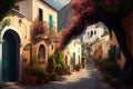 traditional italian small village, old town street , ai generative Royalty Free Stock Photo