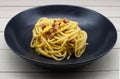 Traditional Italian Spaghetti alla Carbonara on wooden background Royalty Free Stock Photo