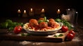 Traditional Italian Spaghetti With Meatballs. A Delightful Tomato Basil Sauce. Generative AI Royalty Free Stock Photo