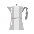 Traditional Italian style metallic geyser coffee maker isolated. Vector icon vintage object illustration. Retro espresso