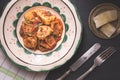 Tortellini with Tomato Sauce, Mozzarella Cheese and Basil Royalty Free Stock Photo