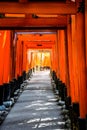 Traditional japanes shrine Fushimi Inari Taisha, red wooden gates in Kyoto