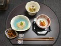 Traditional japanese dinner entrees ryokan Hakone Royalty Free Stock Photo