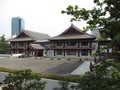 Traditional Japanese buildings surrounding Buddhist temple Royalty Free Stock Photo