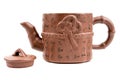 Traditional Japanese clay teapot. Japanese characters on a teapot translated into English mean Royalty Free Stock Photo